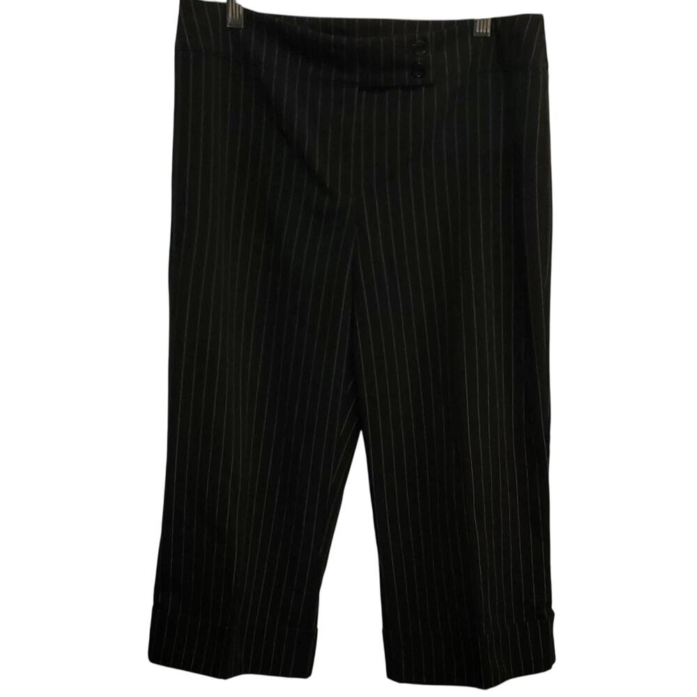 GNW Petite Women's Cropped Black W/ White Pin Stripes Wide Leg Size 8P